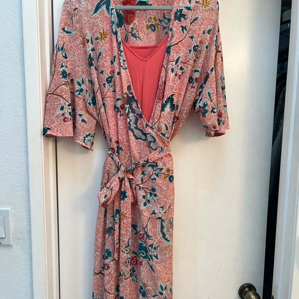 Maeve Anthropologie Red and Teal Floral Dress